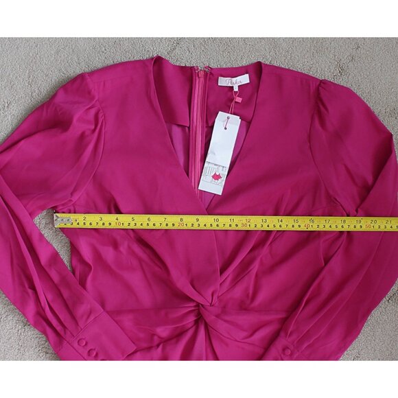 New w/Tags - Parker Knot-Front, Long Sleeve Dress - 70s Secretary Style, Pink, L - Picture 4 of 14